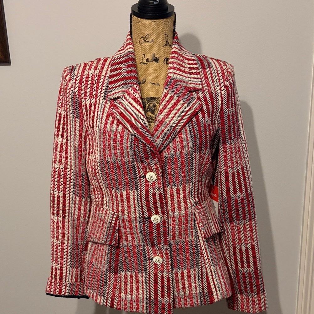 CAbi Red and White Plaid Blazer